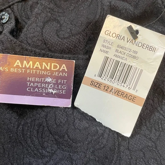 Gloria Vanderbilt Amanda Stretch Slimming Jean in Black Damask, size 12, NWT - Picture 4 of 16